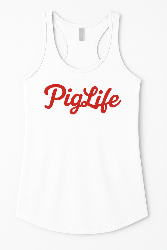 Pig Life Racerback Tank - White with Red Script
