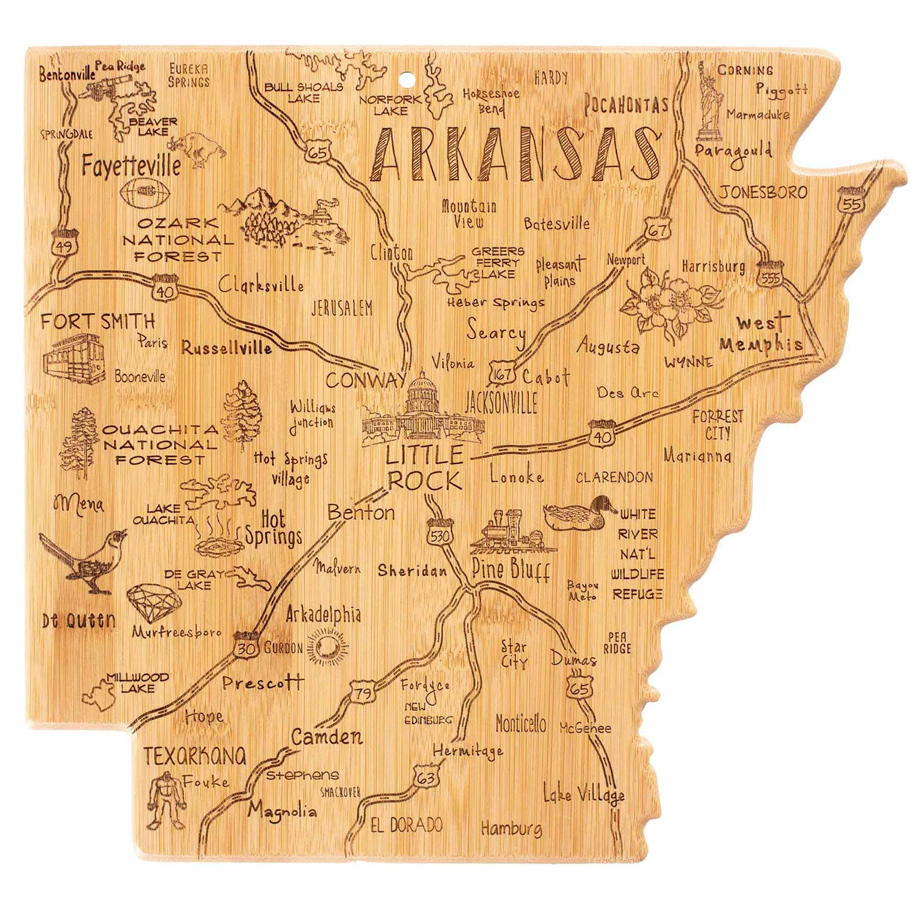 Totally Bamboo Arkansas State Shaped Cutting & Serving Board – Destination Series