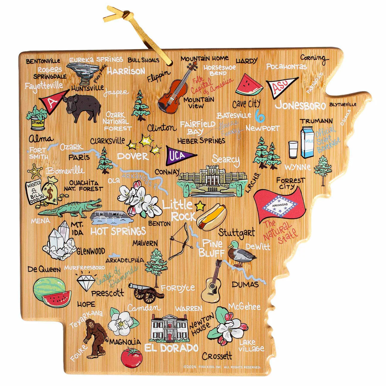 Totally Bamboo Arkansas State Shaped Cutting and Serving Board - Painted