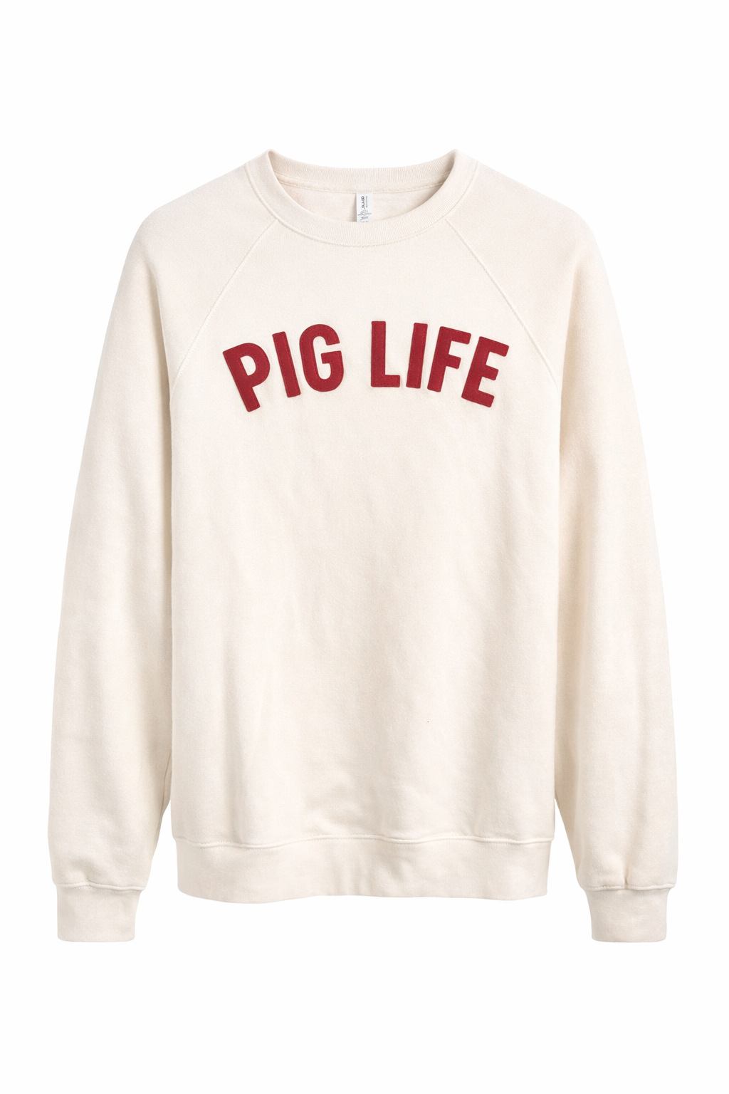Pig Life Felt Letter Crewneck Sweatshirt - Cream with Cardinal (Throw back)