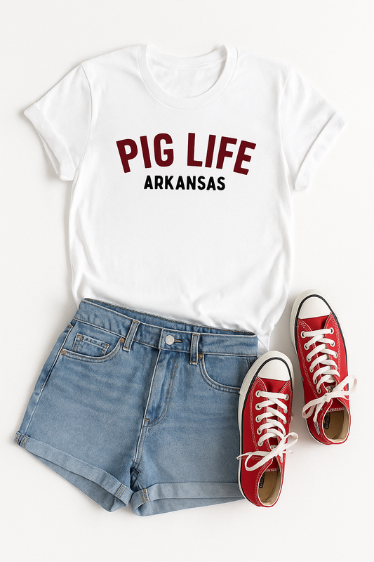 Pig Life Arkansas Logo Tee - White Short Sleeve