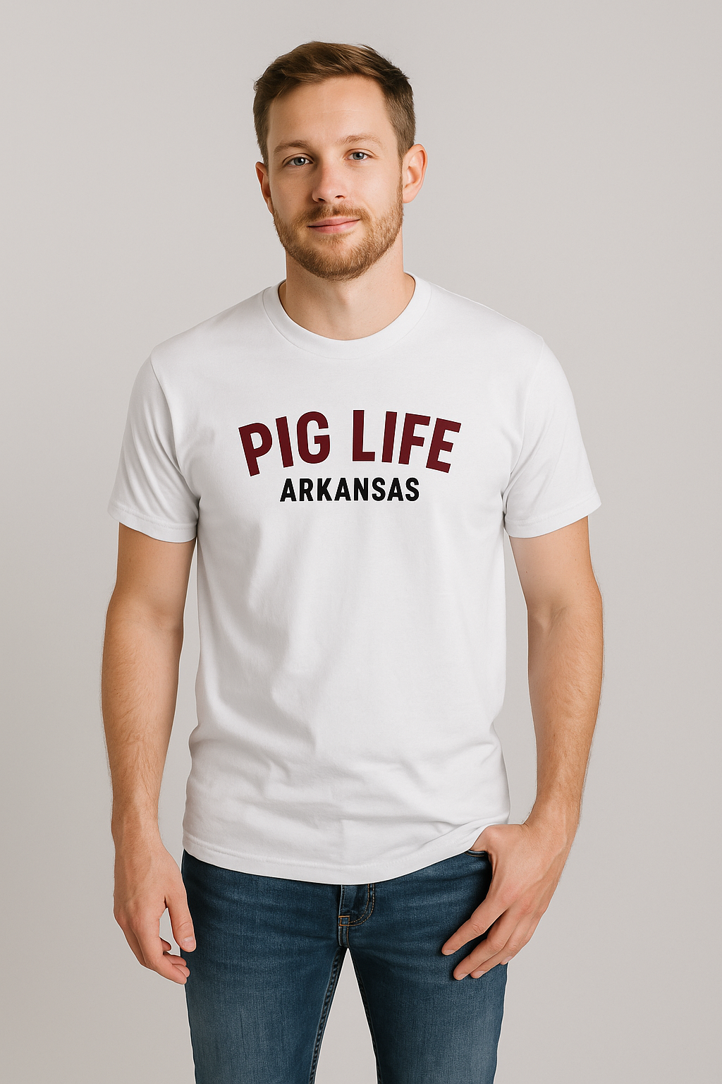 Pig Life Arkansas Logo Tee - White Short Sleeve