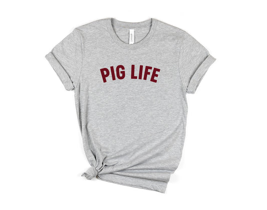 Pig Life Logo - Short Sleeve T-shirt (athletic gray)
