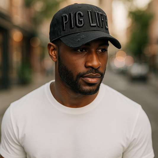 Pig Life Embroidered Distressed "Blackout" Hat - Block