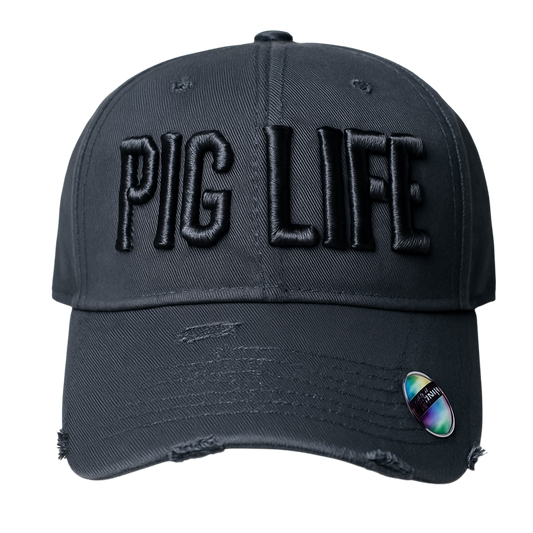 Pig Life Embroidered Distressed "Blackout" Hat - Block