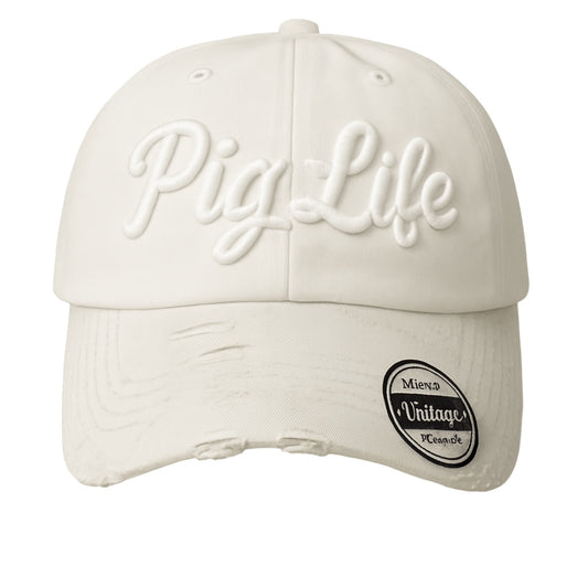 Pig Life Embroidered Distressed - All white script