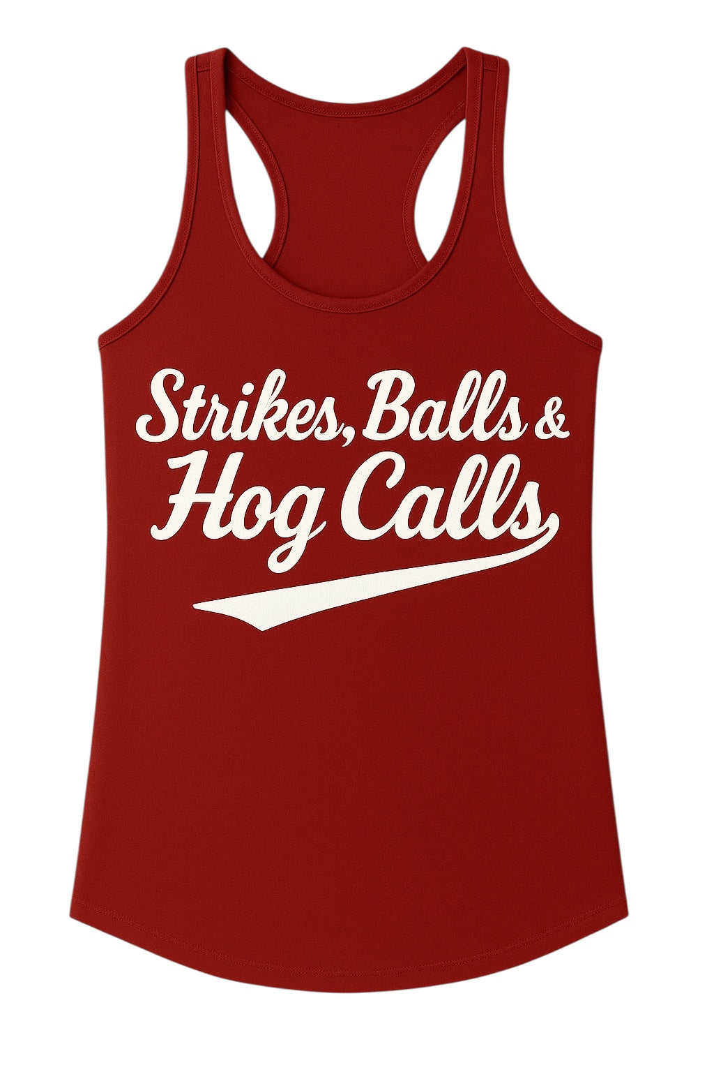 Strikes, Balls, & Hog Calls Racerback Tank - Cardinal Red