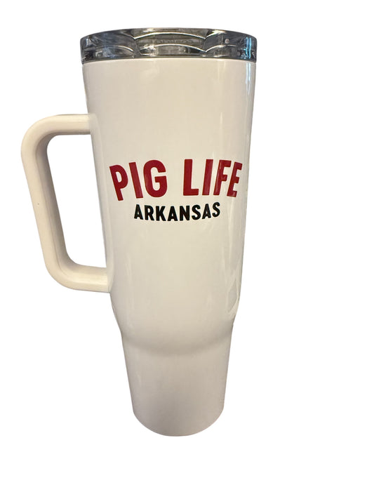 Pig Life Arkansas 40oz Corkcicle Tumbler - white glossy
