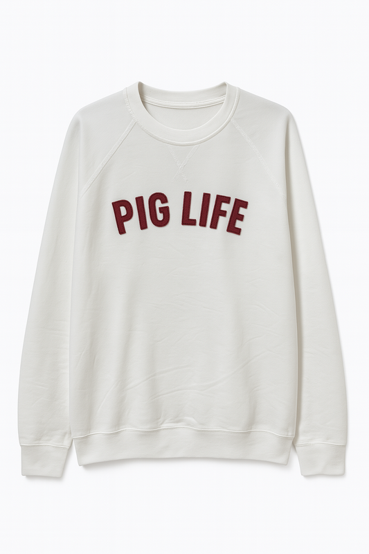 Pig Life Classic Crewneck - Felt Lettering Edition (white)