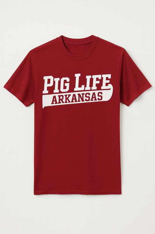 Pig Life "Arkansas" Short Sleeve Tshirt - Cardinal Red